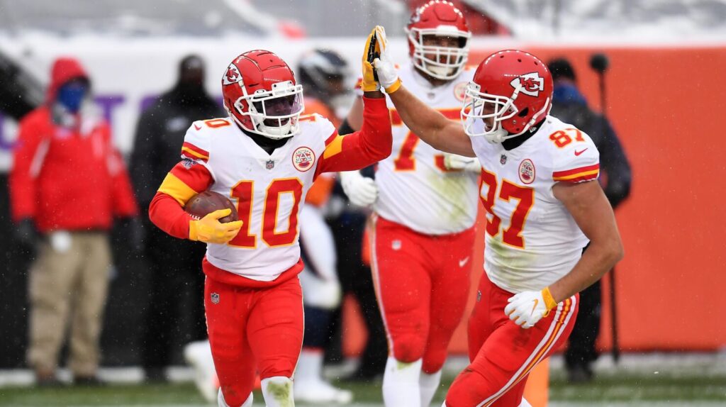 Travis Kelce, Patrick Mahomes, and Tyreek Hill.